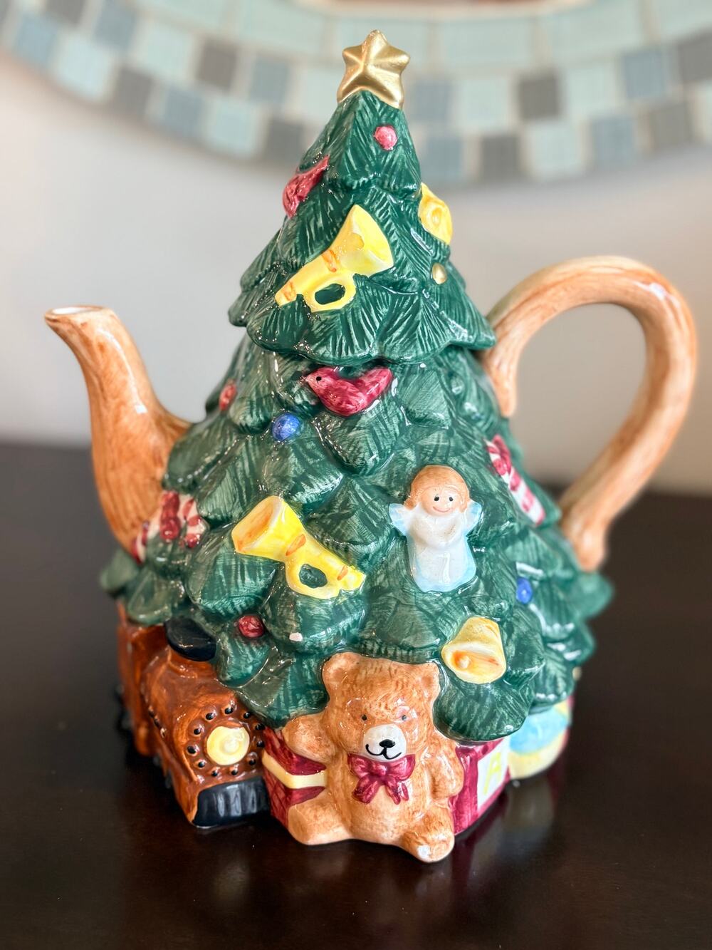 Vtg 1995 Jay Import Co Christmas Tree Teapot Nostalgic Christmas Maximalist